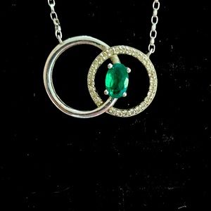 Lab grown emerald on sterling silver chain